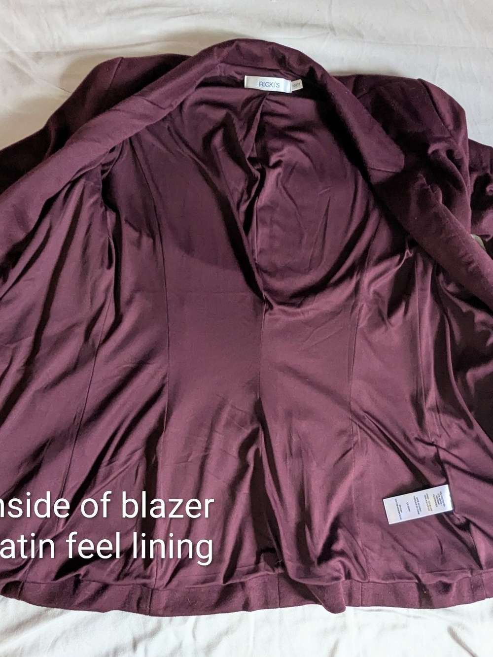 Ricki's GUC Plum/Burgundy Ruched 3/4 Sleeve Blazer Knit Suit Jacket Size XSmall - Picture 8 of 13